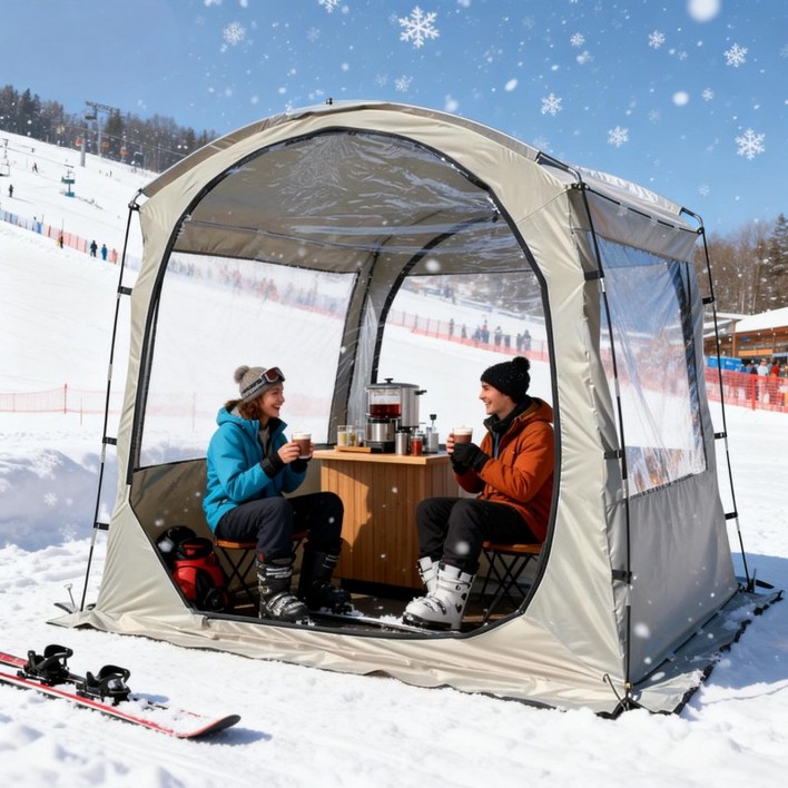 23인용 스포츠 텐트 6.1피트 넉넉 높이 고투명 PVC 5분 빠른 설치 실내외 겸용 난방비 절감 방수 방풍 사계절 캠핑 마당햇살 실내보온용, Khaki, 34 person