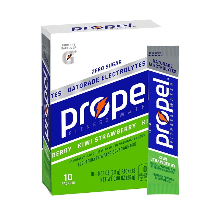 Propel Powder Packets Kiwi Strawberry with Electro 전해질, 비타민 및 무설탕 키위 딸기 프로펠 파우더 패킷10개, 1팩, 순중량 0.