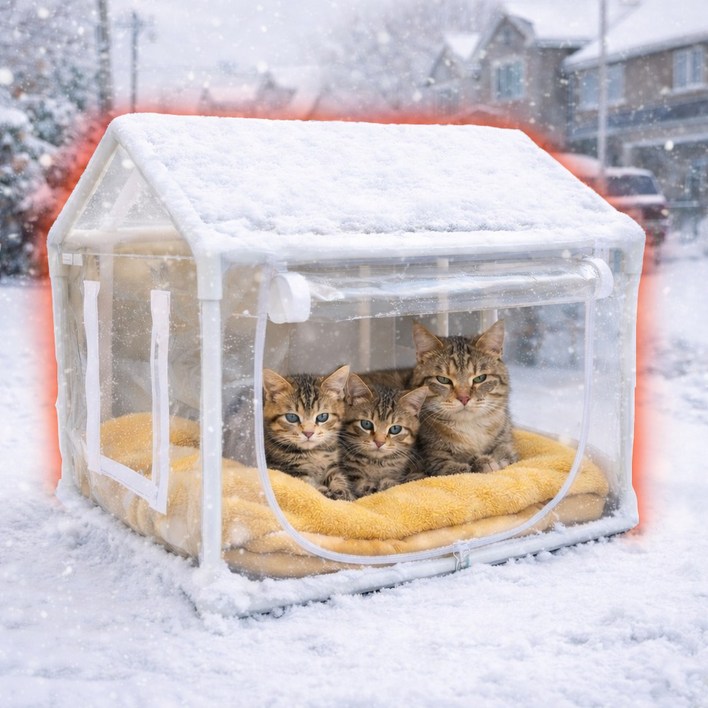 길고양이집 겨울 급식소 방수 보온 야외 가림막 한파 폭설 비닐하우스, 1개, one color