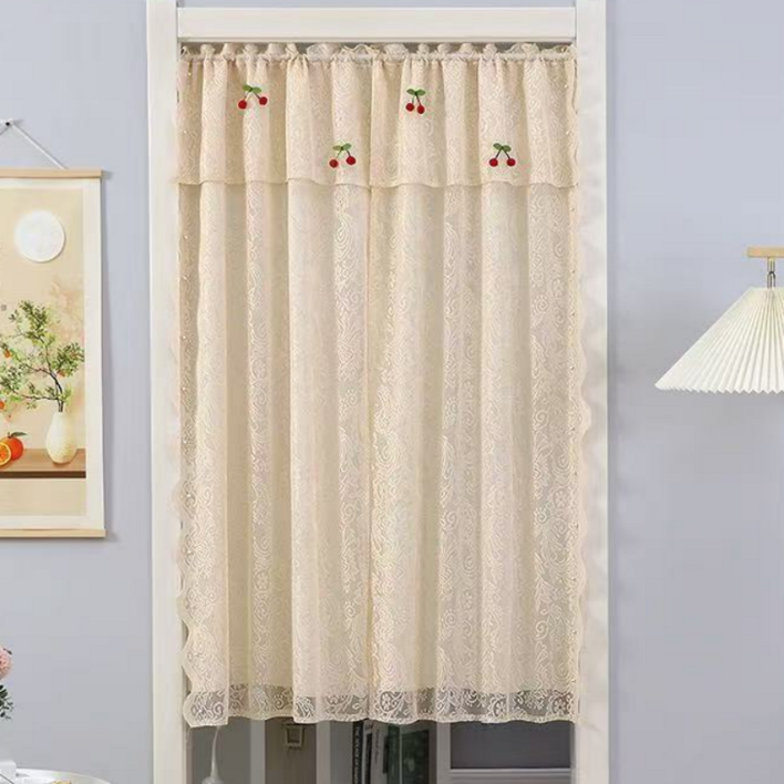 MorningSea 심플 데일리 네추럴 소프트 쉬폰 커튼 가리개 플라워 풍성한 레이스 커튼 산뜻한 화장실 주방 침실 하프 커튼