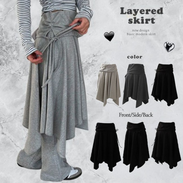 요즘인기 대세템 힙커버 레이어드 끝판왕 3color / 뮤코언발리본미디플레어스커트JCT