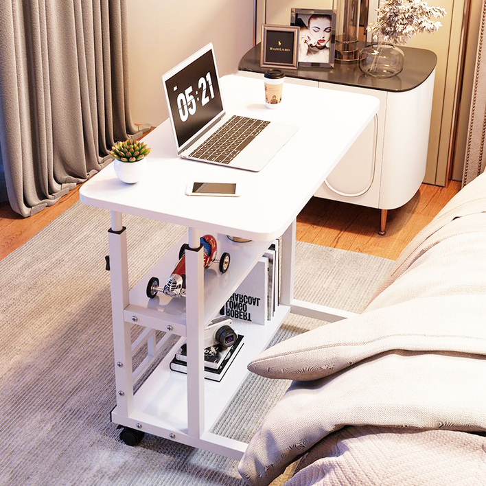 골드앤우드 심플 모던 높이조절 침대 소파 자취 노트북 미니 보조 이동식 사이드 테이블, 화이트