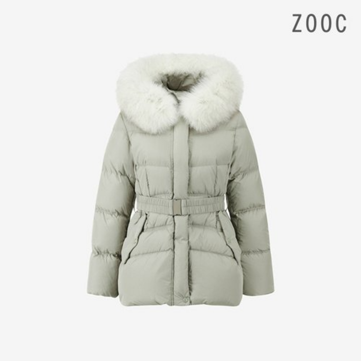 백화점 정품 ZOOC 폭스 후드 벨티드 슬림 하프 구스 다운 LKV254PSG936