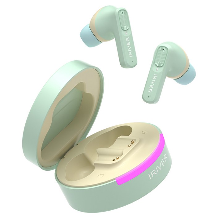 아이리버 항균 마카롱 블루투스 이어폰 MC50 멀티포인트 v5.4 게이밍모드 멀티페어링 ANC ENC 노이즈캔슬링, 민트