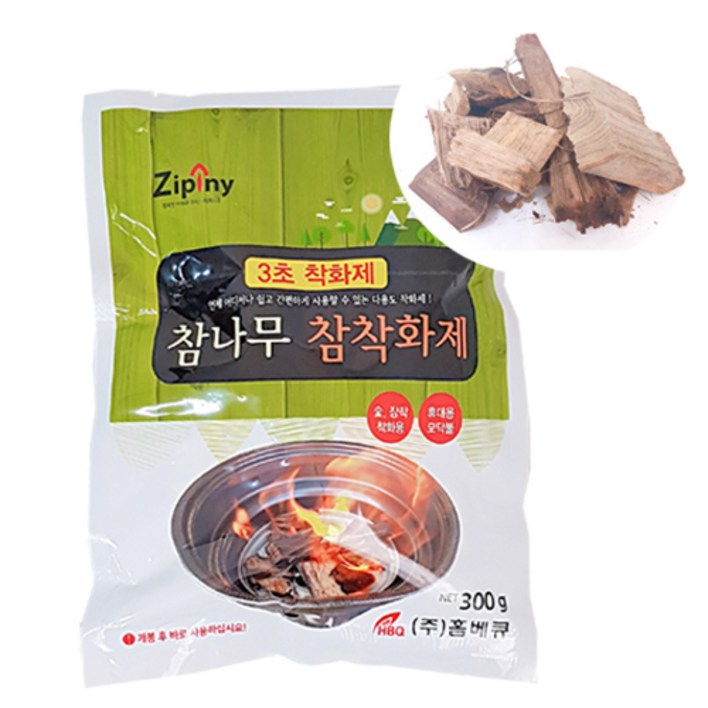 지피니 장작 참나무참착화제 300g, 1개, 바로 불붙는 참나무 미니장작 홈베큐, 1개, 300g