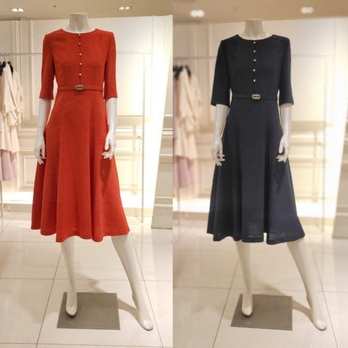 린LYNN L413 여성 라운드넥 벨티드 원피스 LGOPPE9900