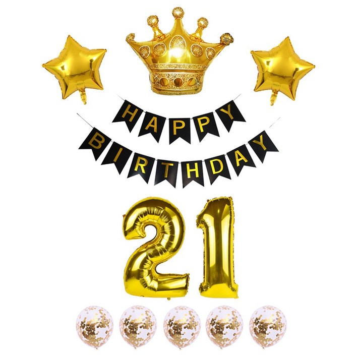 생일 가랜드 대형 숫자풍선 생일파티 블랙 세트 리본 왕관 하트 스타 은박풍선 파티용품 [에브리띵스마일] 1223, 1세트, 블랙 21