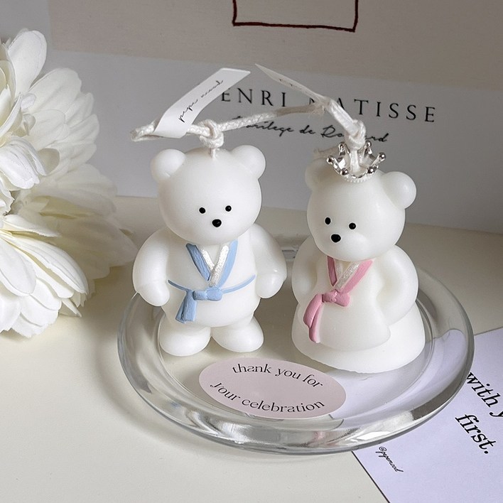 한복 베어 캔들 세트 캔들 받침, 선물포장, 쇼핑백, 블랙베리  베이향