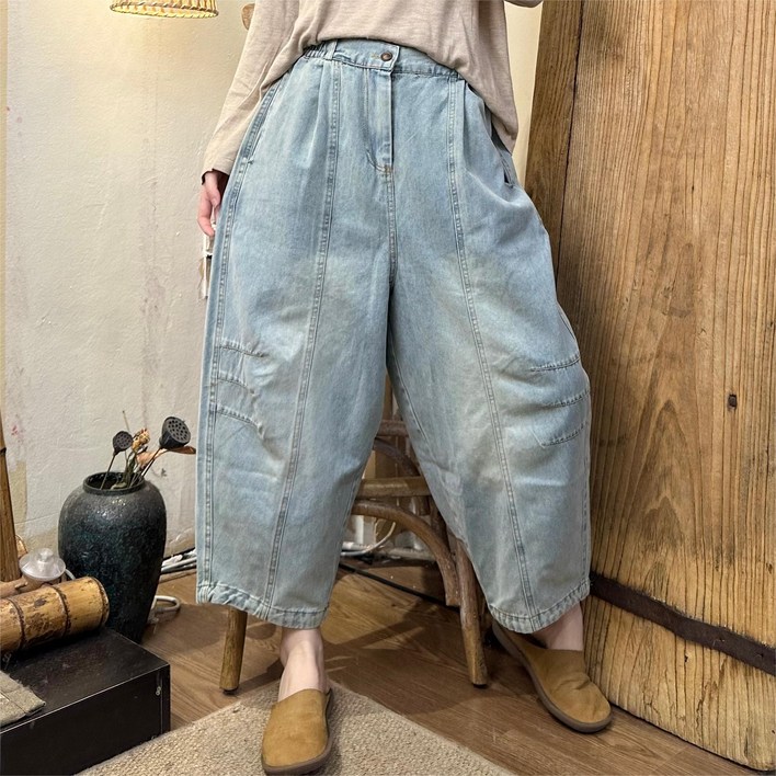 하마마스 순면 배기핏 워싱 데님팬츠