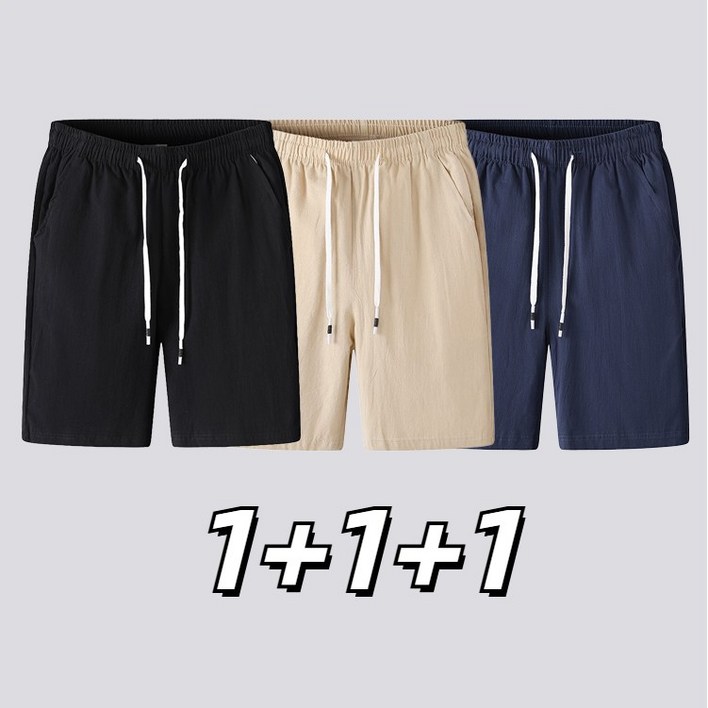 남자 반바지 편안한 면 린넨 밴딩 카고 여름용 반바지 3종