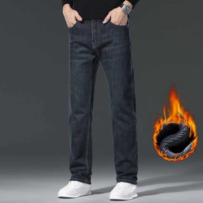 wassup 남자 청바지 겨울 스판 슬랙스 쾌적 일자청바지  세미와 기모청바지