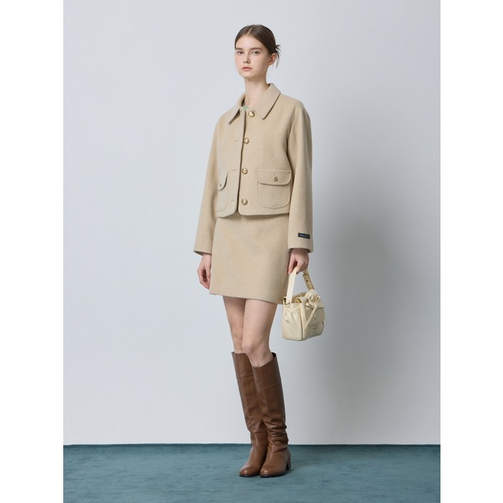 AK플라자 씨씨콜렉트 캐시미어 블렌드 크롭 칼라 자켓	 C244MSG001