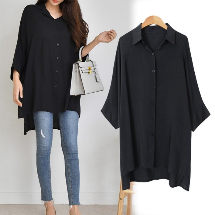 당일출고 가오리 루즈핏 빅사이즈 롱셔츠 블라우스 S112 나나셔츠