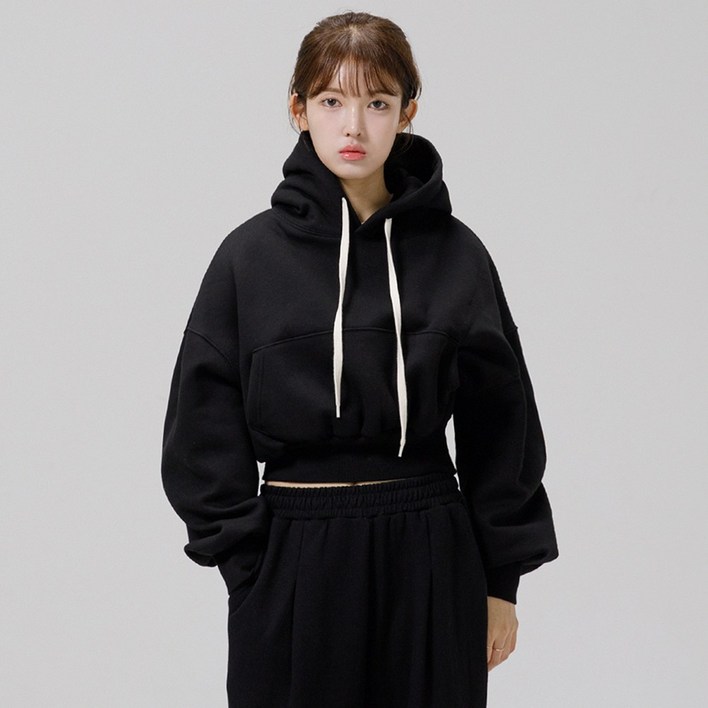 기모 특양면 그랜피니 여성용 오버핏 프리미엄 무지 크롭 후디