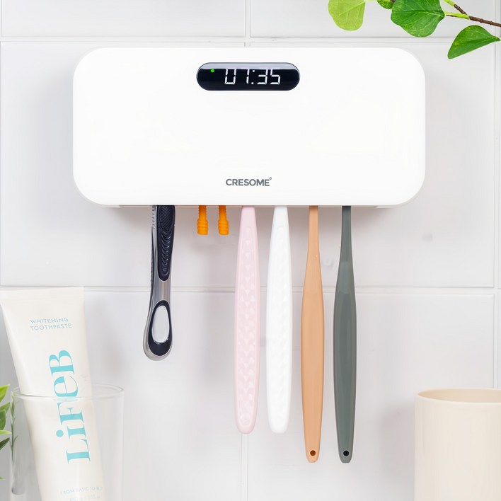 크리썸 가정용 유선 UV-C LED 벽걸이 히팅 열건조 건조기 소독기 칫솔살균기
