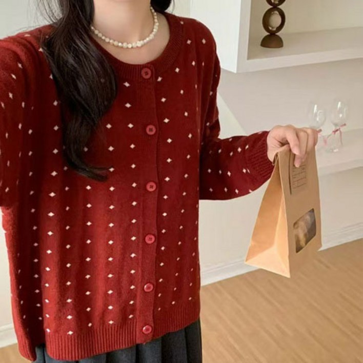 여성 가디건 러블리 오드리 라운드 넥 오픈 카디건 도톰한 2중 니트 자켓