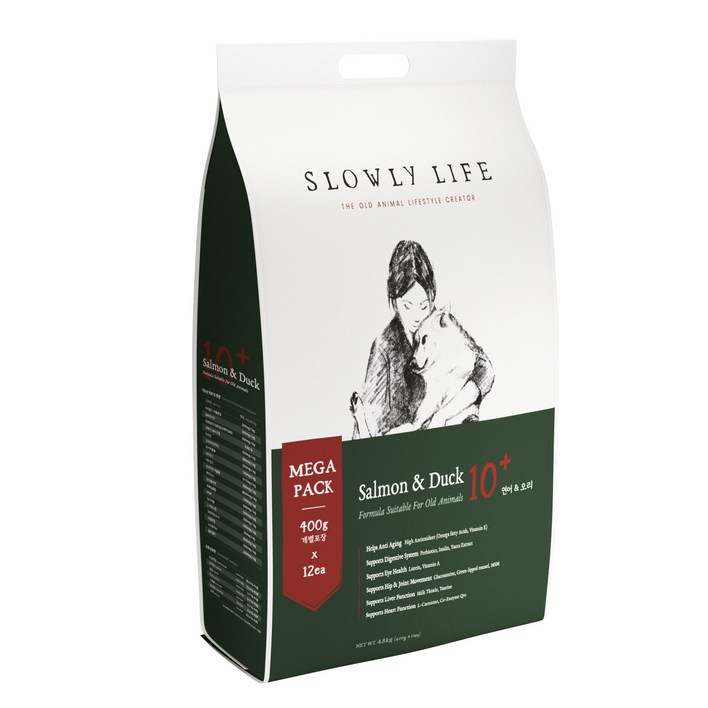 대용량 슬로울리라이프 10 1012세 노령견 노견 시니어 소프트 사료 MEGA PACK 4.8kg, 1개, 4.8kg, 연어오리