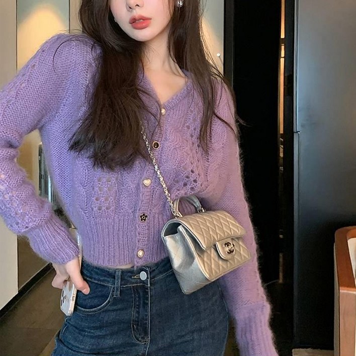 메이킹유 니트가디건 브이넥 꽈배기 간절기 펀칭 A1703로안드가디건