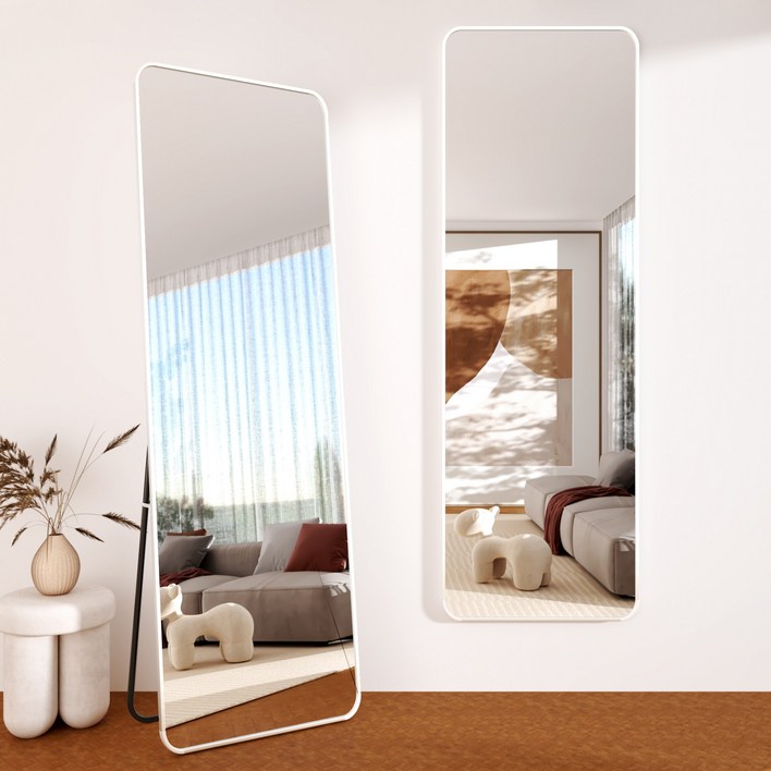 뷰티피크 3in1 스탠드 벽걸이 거치형 강화 안전 유리 전신거울 라운드형, 화이트