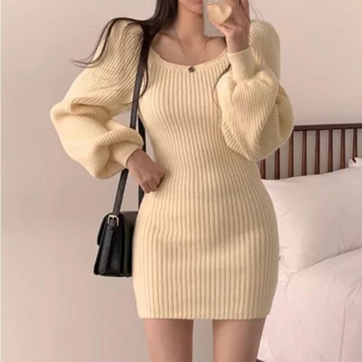 베리트 골지 니트 스퀘어넥 드레스 원피스 VT128