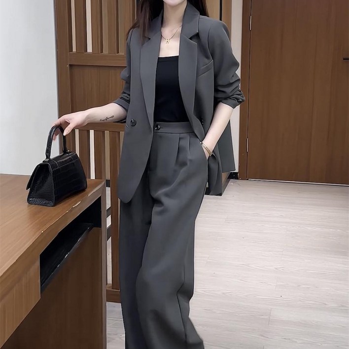 ORZQU 춘추녀 오피스룩 빅사이즈 정장 세트 캐주얼 정장 투피스