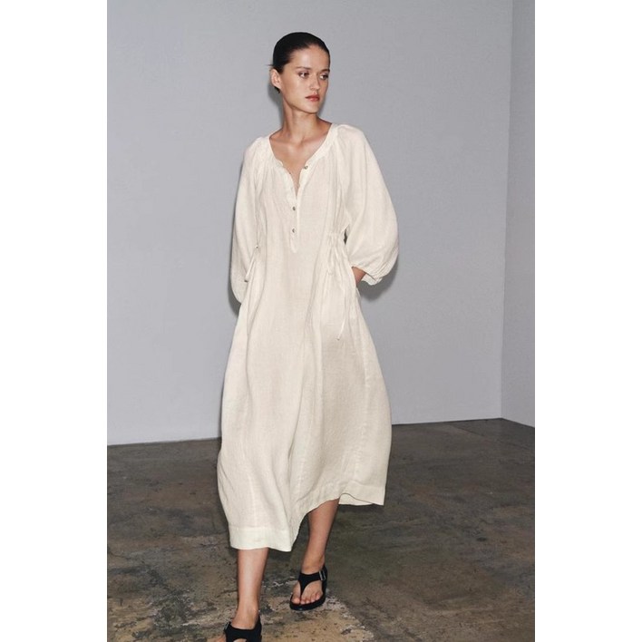 5Y72539 ZARA 여자신상 퍼프 롱원피스 오버핏 브이넥 원피스 2731102