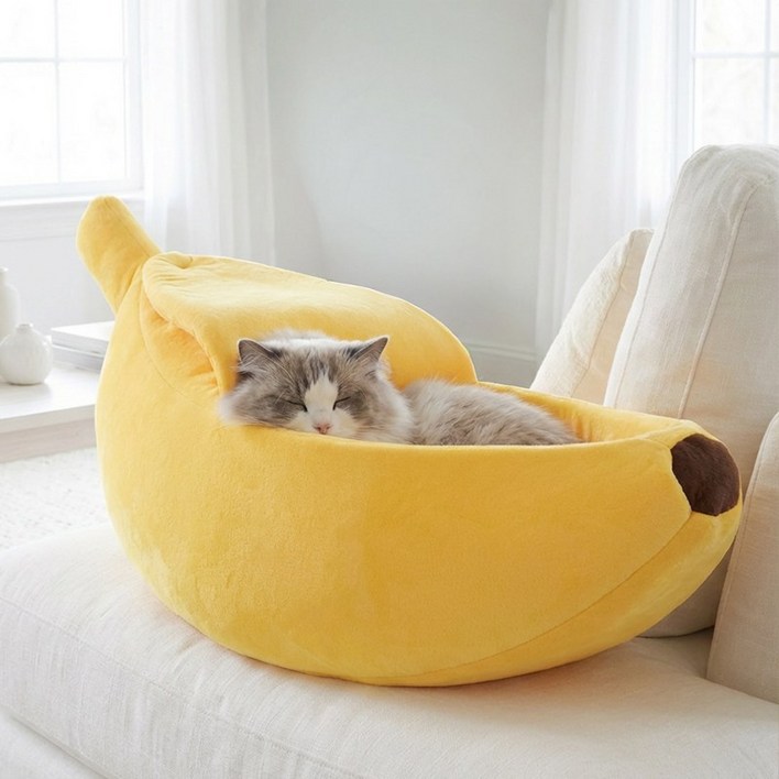 펫리치 고양이방석 반려묘 바나나 쿠션 침대 귀여운 숨숨집