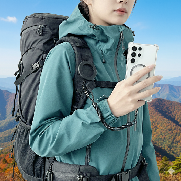 맥세이프 빽벨트 클립거치대와 투명 젤리 범퍼케이스 휴대용 허리 클립식 가방 등산 작업 자전거