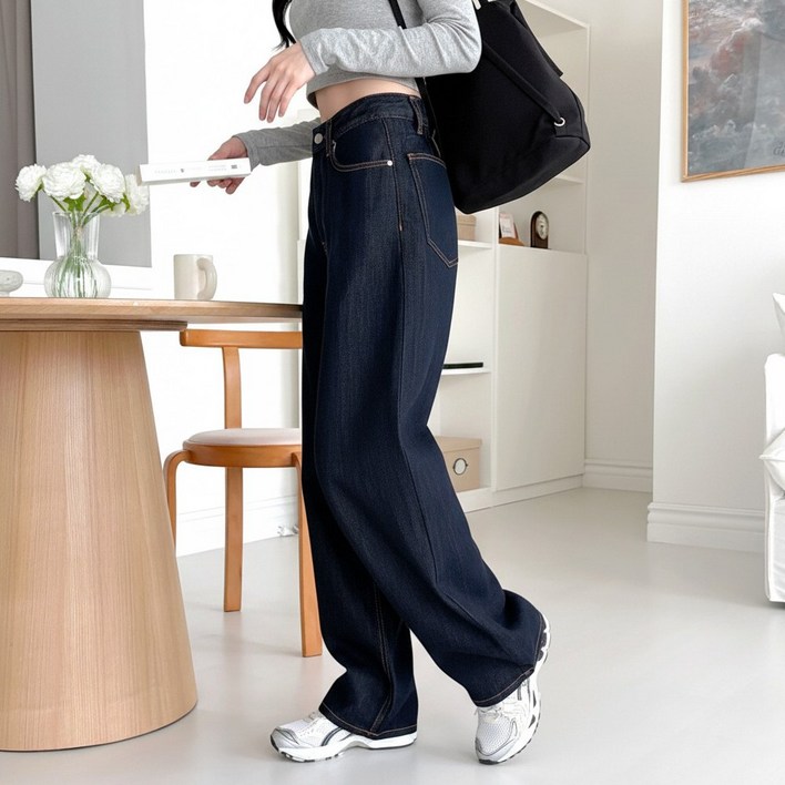 쏘옷 여성용 켄트 힙버튼 세미와이드 생지 데님팬츠