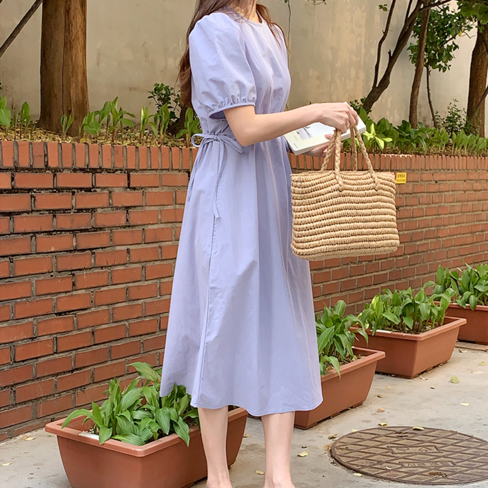 앤샵 [자체제작/국내생산] 여성용 링클 아노락 반팔 셔링 롱 원피스(3color)