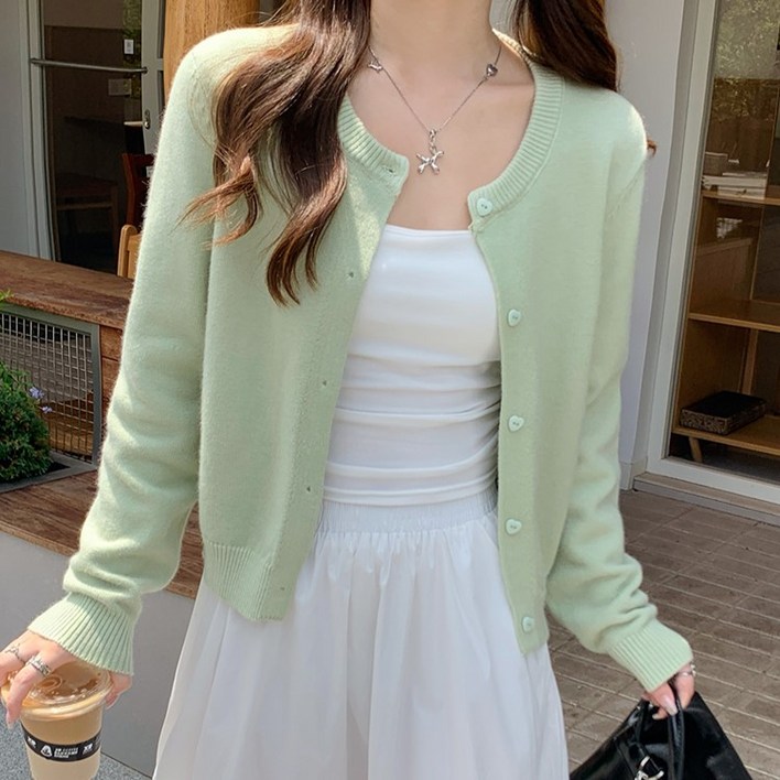 예쁨시전 봄가을 간절기 러블리 하트버튼 긴팔 니트 가디건