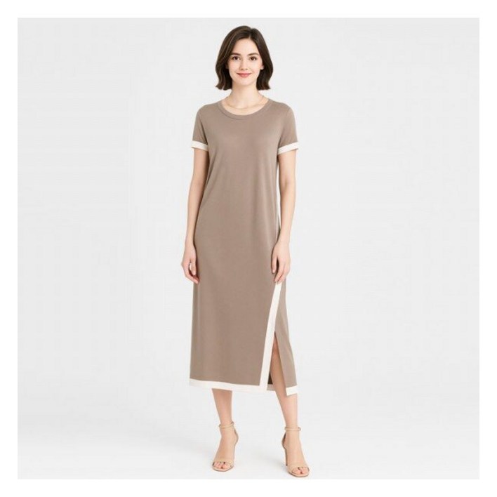 홈쇼핑HIT 후스타일 여성 배색 니트 원피스 모카