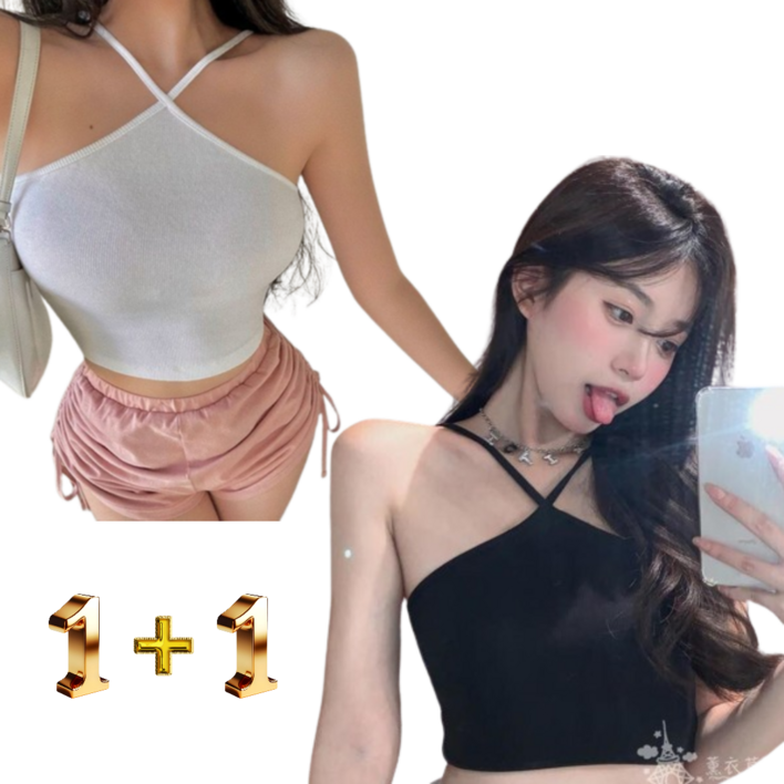 피카푸카 홀터넥 슬림핏 나시 크로스 크롭 이너 1+1