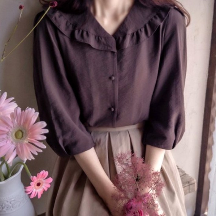 리린로체이드 샤링카라 소매핀탁 부드런 블라우스 size F,1