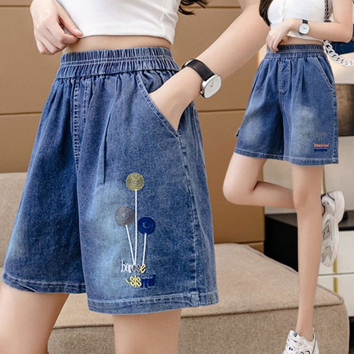 4컬러 여름 5부 포켓 자수 반바지 시원한 데님 청바지 163014