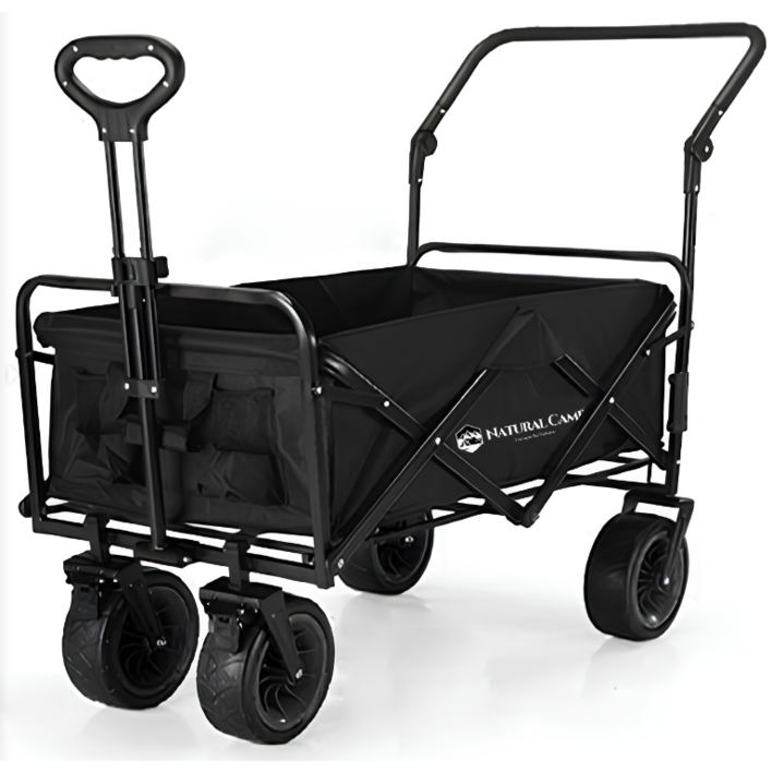 네츄럴캠프 캠핑 웨건 폴딩카트 푸쉬핸들 광폭타이어 150L  수납가방 세트, 1개, 블랙