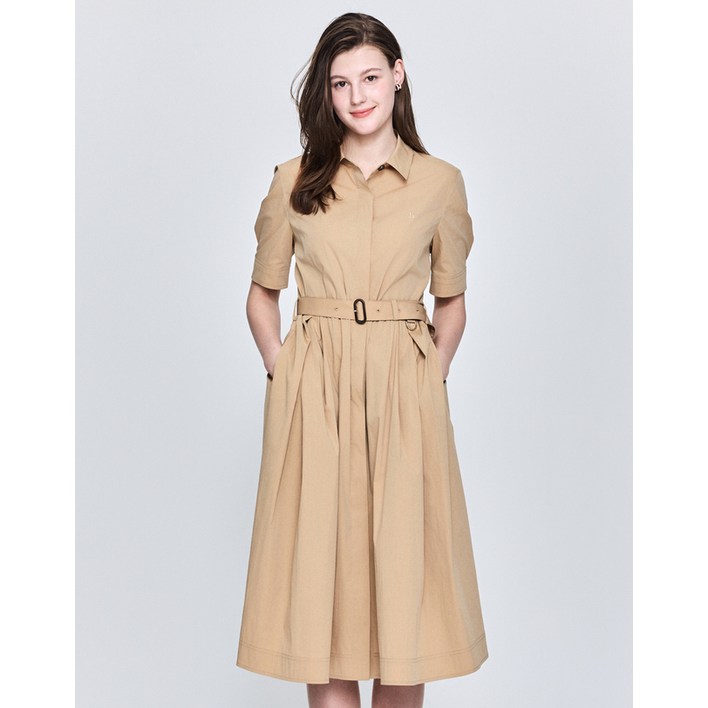 25SS 시즌오프클래식 코튼 반팔 원피스 솔리드 베이지 HSDR5B202I2