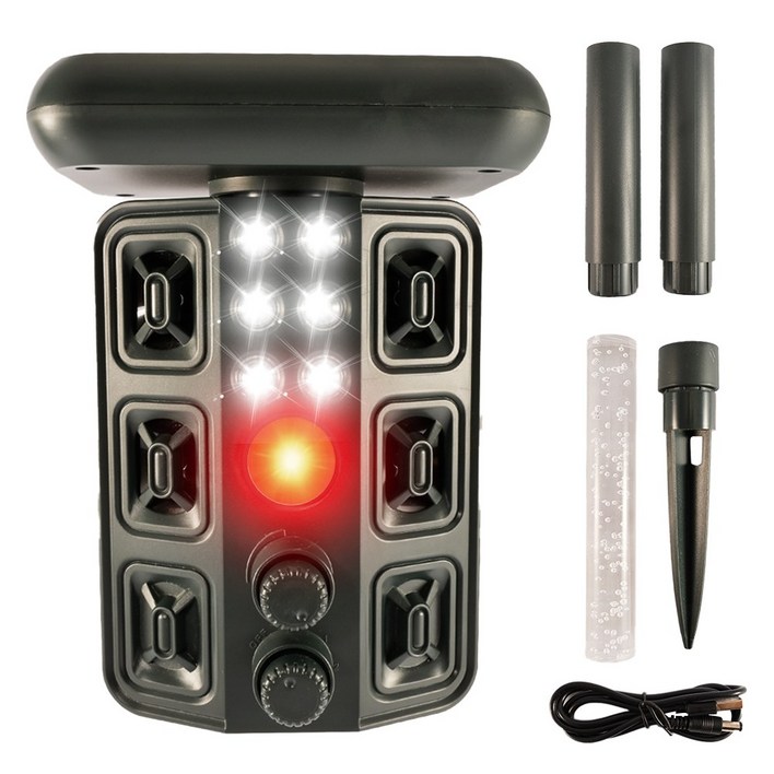 RYNOVEX 태양광 충전 야생동물 퇴치기 4종 강력모드 적외선센초음파4개고주파 스피커 경보LED섬광감광 야간조명무선설치고양이 강아지 멧돼지