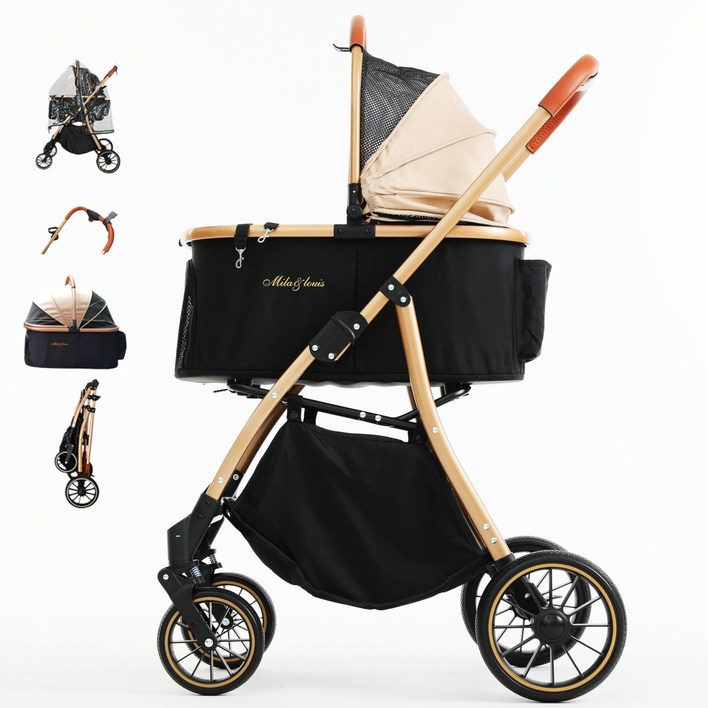 MILA&LOUIS 2025최신 강아지 유모차 애견유모차 원터치 퀵폴딩 강아지유모차 분리형 프리미엄 소중형견 접이식 개모차, 골드, 1개