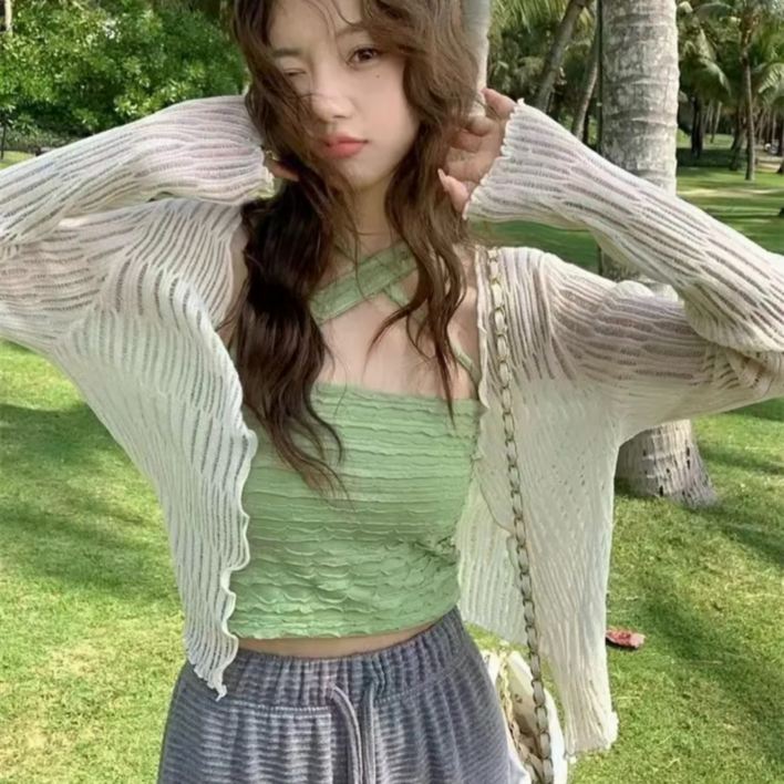 씨엔와우 여름 골지 긴소매 숏 가디건 