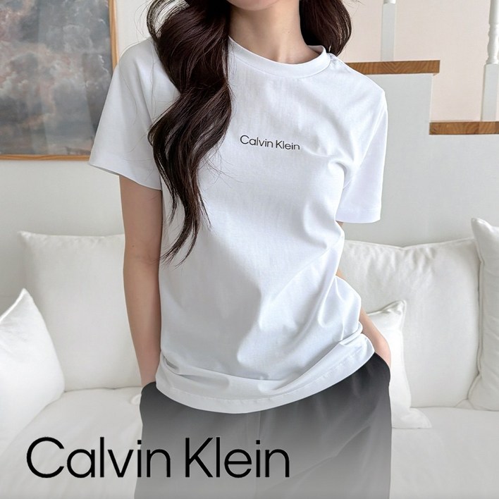 캘빈클라인 여성 클래식 코튼 라운드 반팔 티셔츠 베이직 데일리웨어