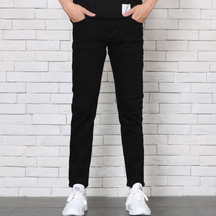 위드진 남자청바지 사계절 웨이브 슬림 블랙진