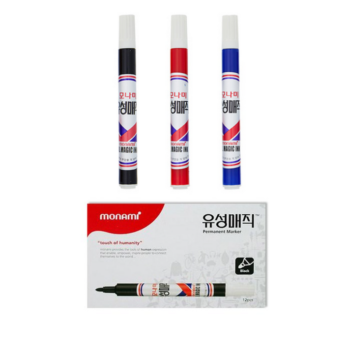 모나미 유성매직 둥근닙, 흑색, 12개입