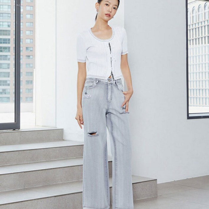 에고이스트 CAPSULE LINE 자수 포인트 와이드핏 데님팬츠 ER3DP760 2861494