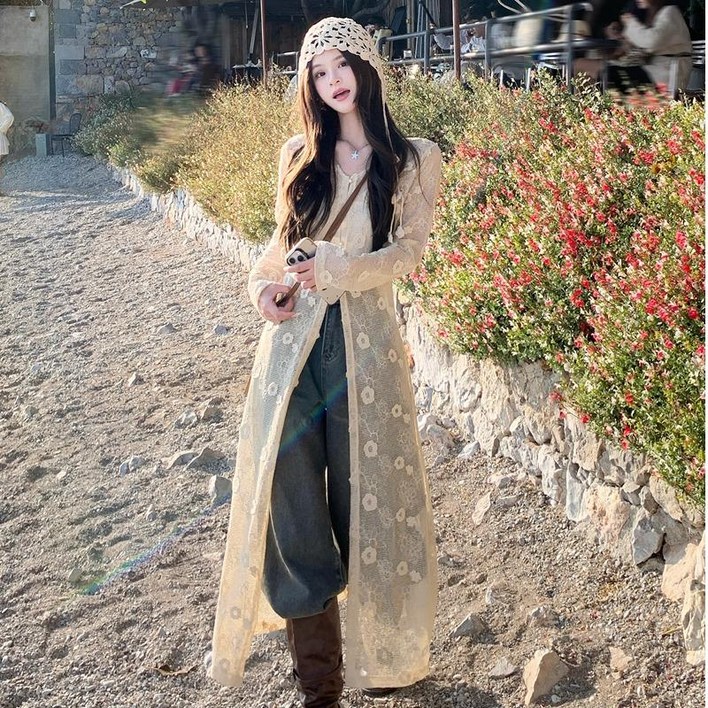 플라워 레이스 롱가디건 여름 크로쉐 로브 비치 커버업