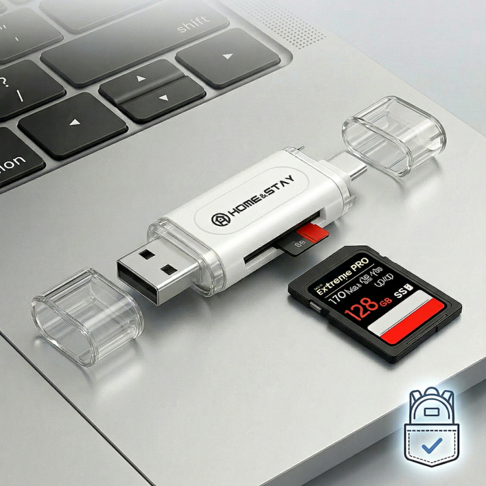 홈앤스테이 SD카드 리더기 C타입 USB-A 멀티호환, 1개, 화이트, SPD-102