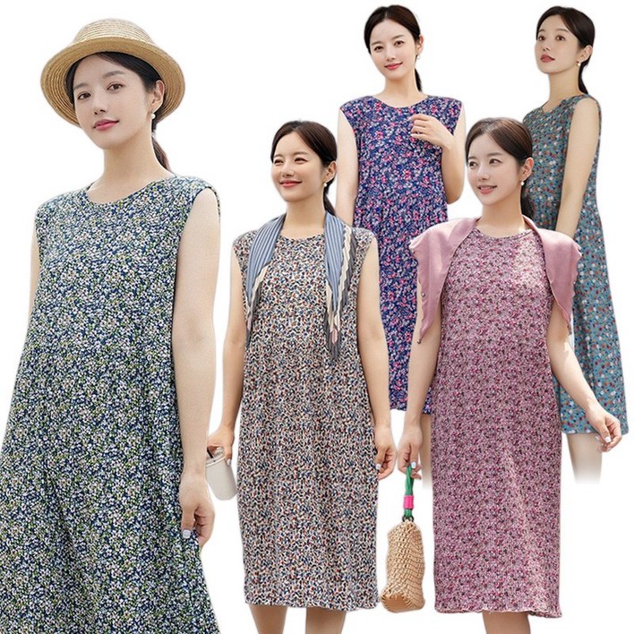 홈웨어데일리 원피스꽃주름민소매원피스