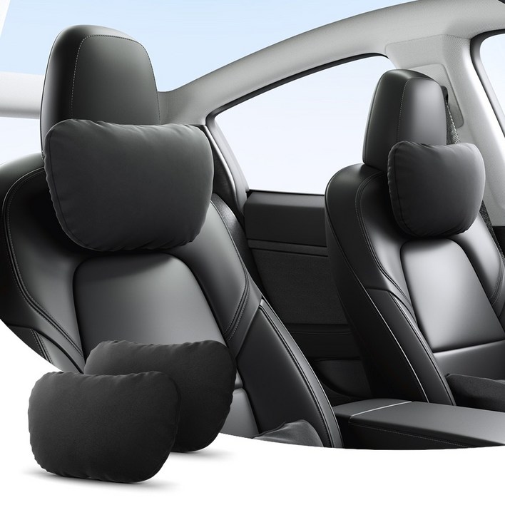 YZ 스웨이드 목쿠션 자동차 헤드레스트 목베개 차량용 모델3 모델Y 악세사리, 2개, 블랙