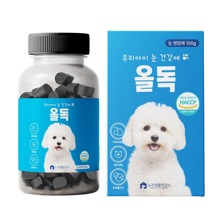 올독 강아지 눈 영양제 눈물자국 노령견 백내장 항산화 루테인, 1개, 눈물개선눈건강, 100정