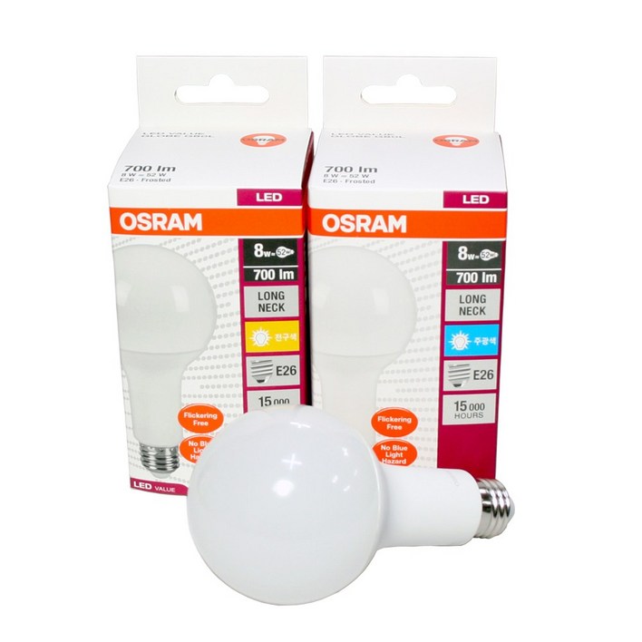 오스람 LED 볼전구 8W 롱넥  4개, 주광색, 1개
